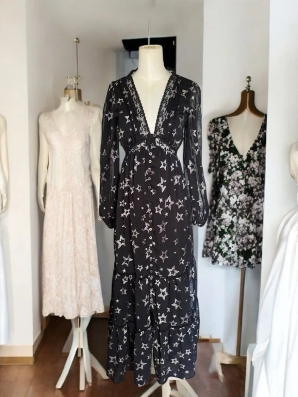 francessca’s collection limelight lurex star maxi dress jun & ivy XS